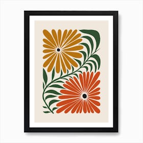 Retro Colorful Wavy Flowers Art Print