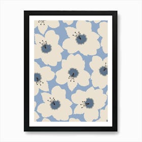 Retro Floral Light Blue Art Print