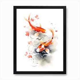 Koi Fish Japanese Sumi-e Poster