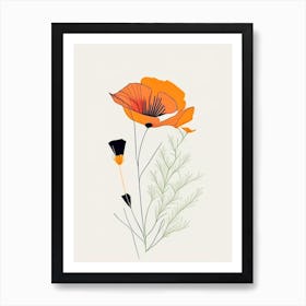 California Poppy Spices And Herbs Minimal Line Drawing 5 Art Print