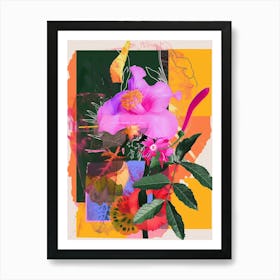 Portulaca 4 Neon Flower Collage Art Print