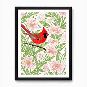 Northern Cardinal 2 William Morris Style Bird Art Print