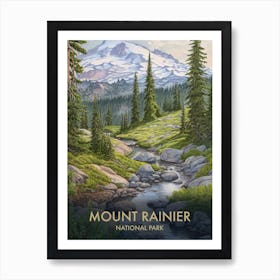 Mount Rainier National Park Watercolour Vintage Travel Poster 4 Art Print