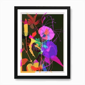 Morning Glory 3 Neon Flower Collage Art Print