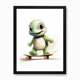 Animated Baby Turtle On A Skateboard Art Print
