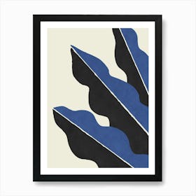 Colorblock Leaf Graphic Abstract Botanical Minimalist - Dark Blue Navy Black Art Print