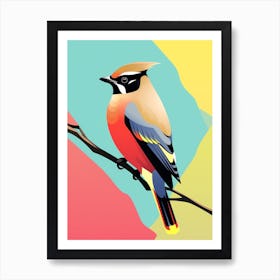 Colourful Geometric Bird Cedar Waxwing 2 Art Print