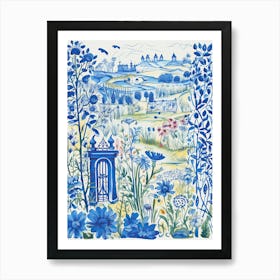 Garden Illustration Line Art Travel 1 Blue Art Print