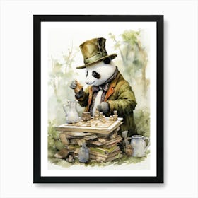 Panda Art Playing Chess Watercolour 3 Art Print