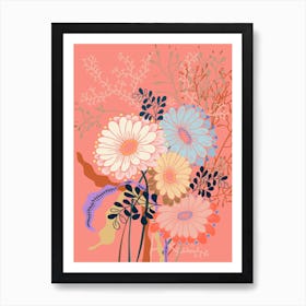 Springtime Daisies Peachy Pink Art Print