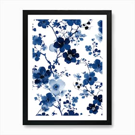 Blue And White Floral Pattern 11 Art Print