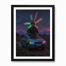 Man On A Car Art Print