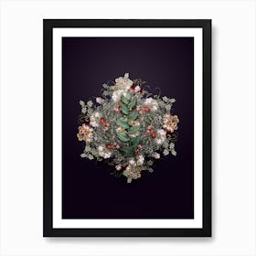 Vintage Twistedstalk Flower Wreath on Royal Purple n.2071 Art Print