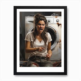 Woman In Front Of A Washing Machine Art Print