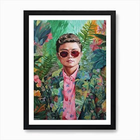 Floral Handpainted Portrait Of Daniel Kwan 2 Art Print