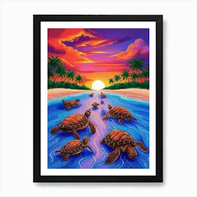 Turtles At Sunset Art Print