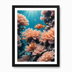 Clown Fishes On Coral Reef Art Print