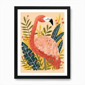 Chilean Flamingo Croton Plants Minimalist Illustration 2 Art Print