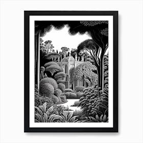 Giardini Botanici Villa Taranto, 1, Italy Linocut Black And White Vintage Art Print