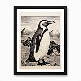 B&W Bird Linocut Penguin 1 Art Print