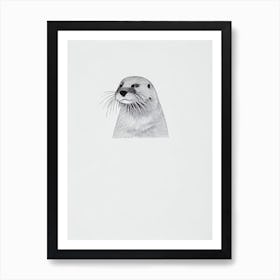 River Otter Black & White Drawing Art Print