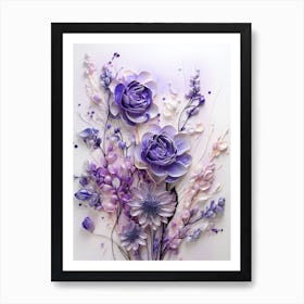 Purple Flowers On White Background Art Print