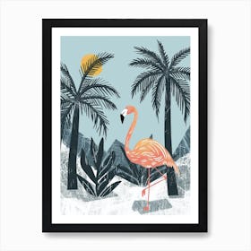 Andean Flamingo And Palm Trees Minimalist Illustration 4 Art Print