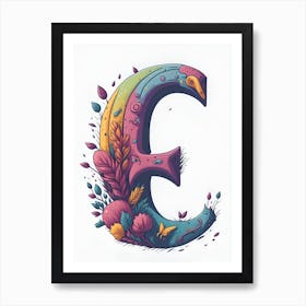 Colorful Letter E Illustration 45 Art Print