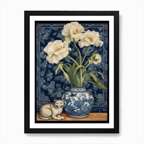 Lisianthus With A Cat 1 William Morris Style Art Print