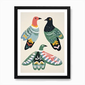 Folk Style Bird Painting Pigeon 3 Art Print