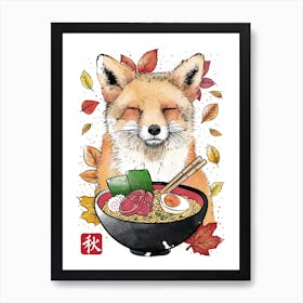 Fox, Leaves And Ramen Art Print