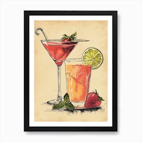 Fruity Cocktails Watercolour 1 Art Print