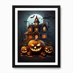 Halloween House With Pumpkins 10 Art Print