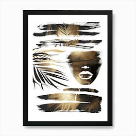 Gold And Black Brush Strokes Art Print