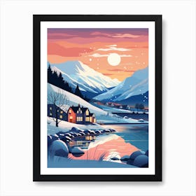 Winter Travel Night Illustration Lake District United Kingdom 3 Art Print