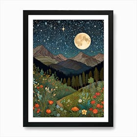 William Morris Moonlight In The Mountains Art Print