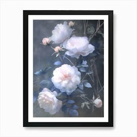 Vintage White Climbing Roses Art Print