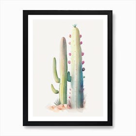 Totem Pole Cactus Pastel Watercolour Art Print