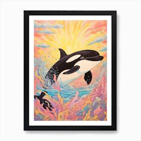 Pastel Rainbow Orca Whale Waves 1 Art Print