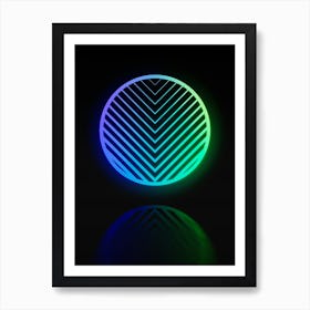Neon Blue and Green Abstract Geometric Glyph on Black n.0138 Art Print