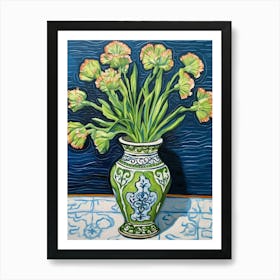 Flowers In A Vase Still Life Painting Carnation Dianthus 1 Art Print
