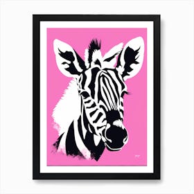 Flat Buho Art Plains Zebra On Solid pin Background, modern animal art, 1 Art Print