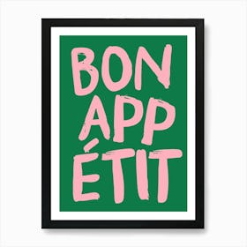 BON APPETIT GREEN & PINK PRINT Art Print