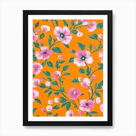 Eustoma Floral Print Retro Pattern1 Flower Art Print