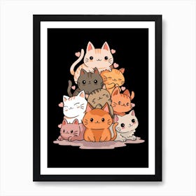 Kawaii Cat Mountain Art Print