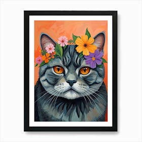 Cat With Flowers On Its Head Art Print