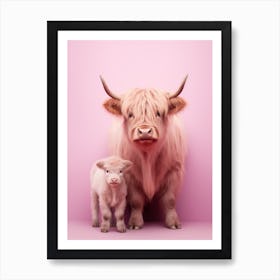 Portrait Of Highland Cow With Calf 2 Art Print
