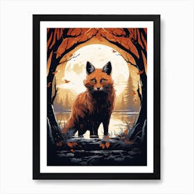 Red Fox Moon Illustration 11 Art Print