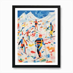 Skiers Matisse Style Winter Snow Painting Colourful Art Print