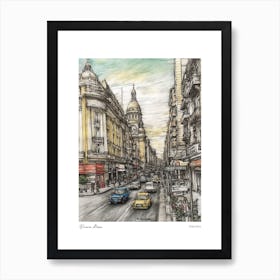 Buenos Aires Argentina Drawing Pencil Style 3 Travel Poster Art Print